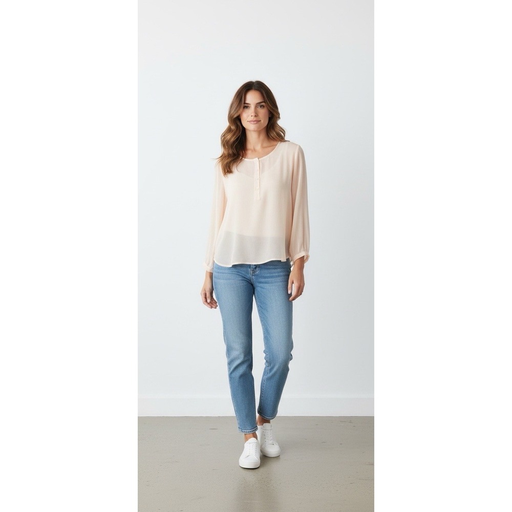 Sparkle and Fade Sheer Cream Blouse Medium Long Sleeve Romantic Girly Date Night